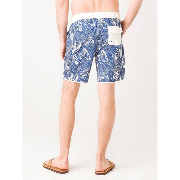 Johnnie-O Board Tiwi Board Short Swim Trunks Mens 2XL XXL Blue Floral Lined - Picture 2 of 15